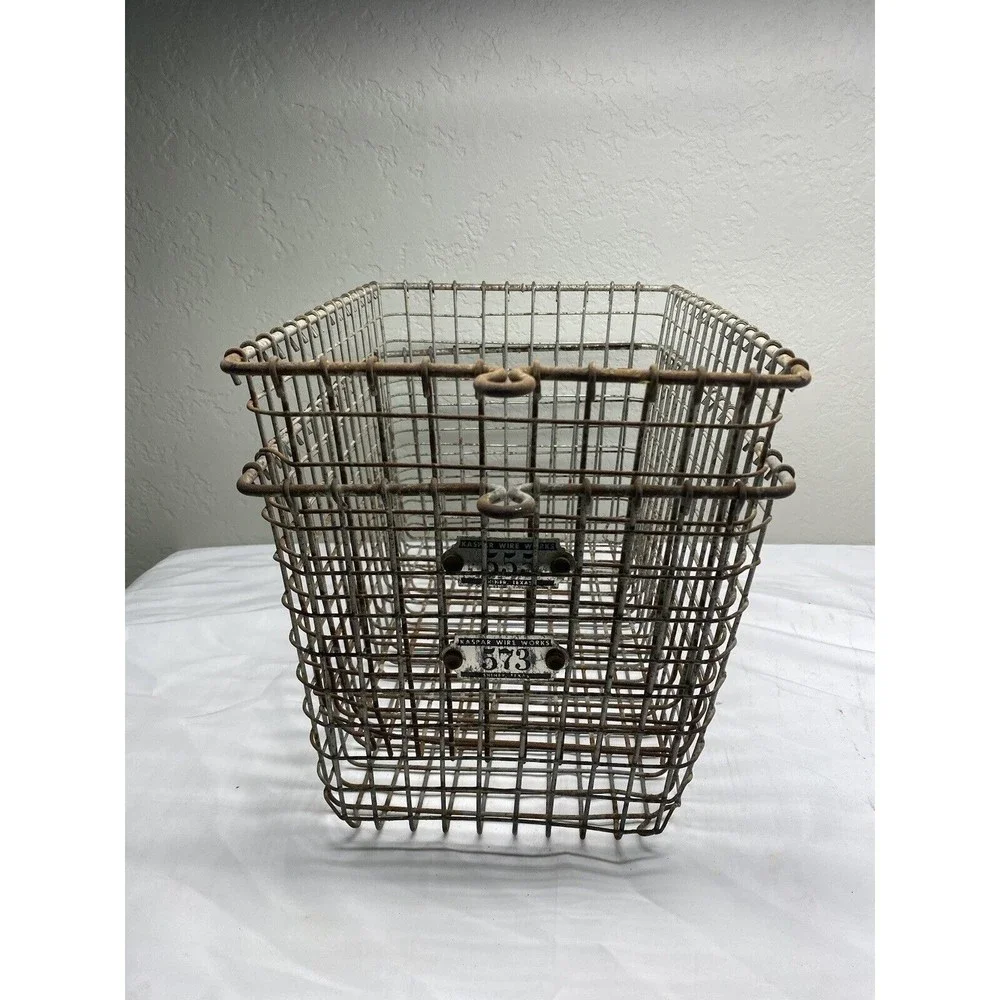 Vintage Kaspar Wire Metal Industrial Gym Locker Basket Shiner, Texas - 2 Baskets - Picture 1 of 7